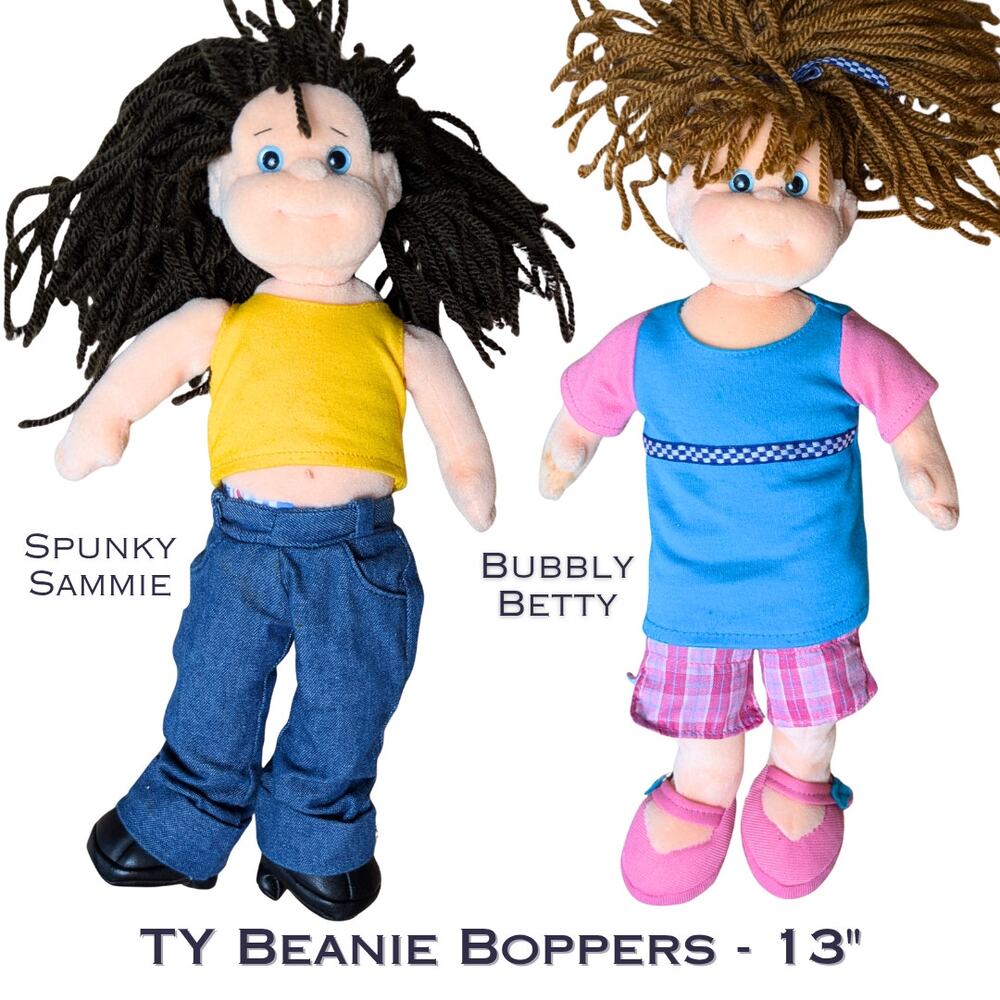 TY Beanie Boppers Lot of 2 Spunky Sammie Bubbly Betty Black Brown Hair 13"